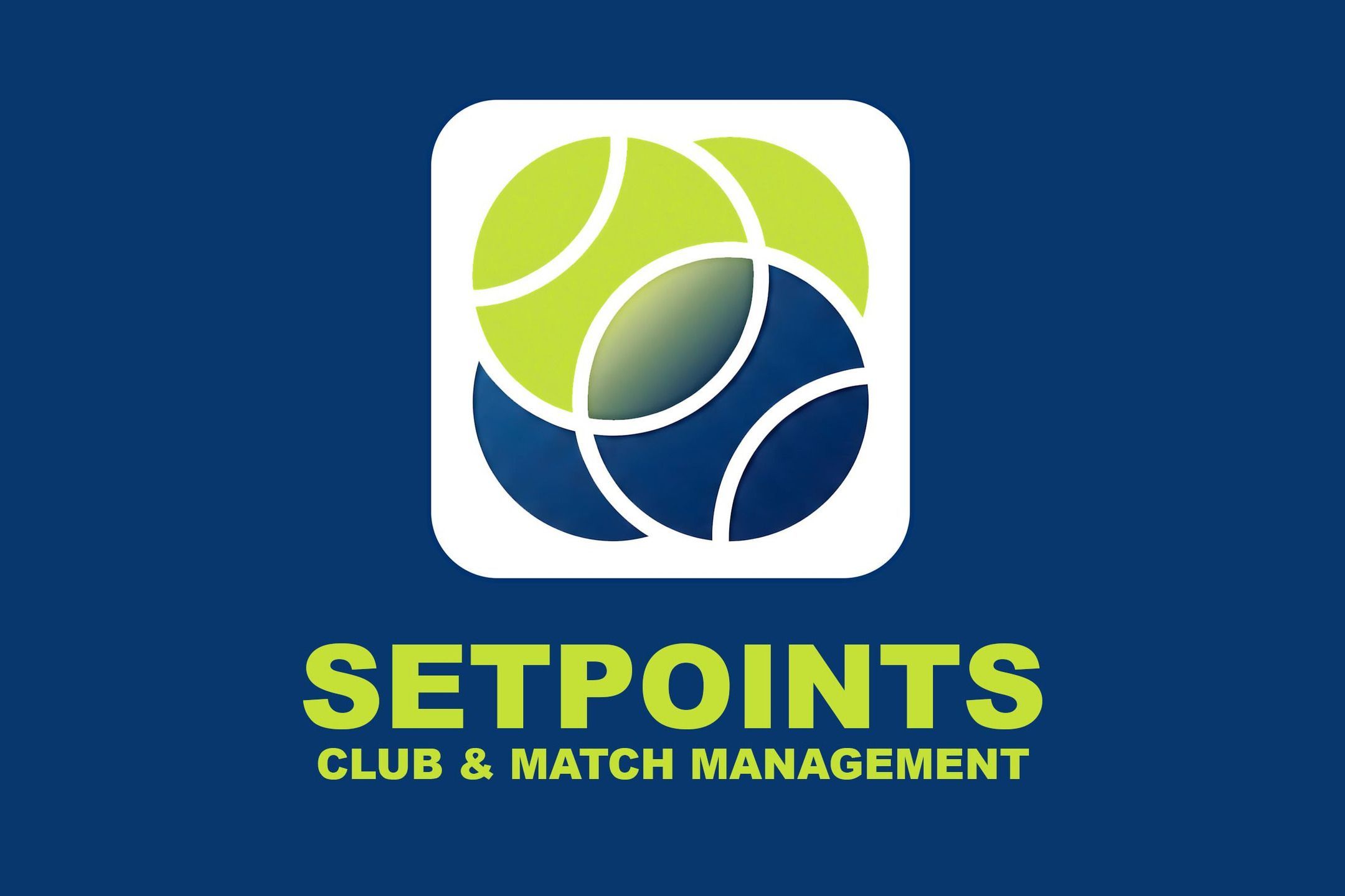 Logotipo de SetPoints sobre fondo azul marino, con el lema Club & Match Management